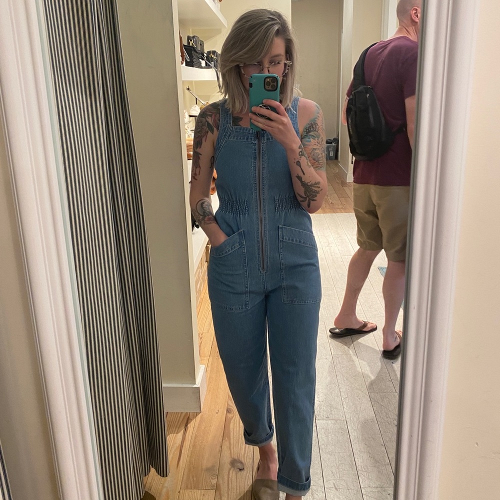 Madewell Denim Zip Smock-Waist Jumpsuit XXS